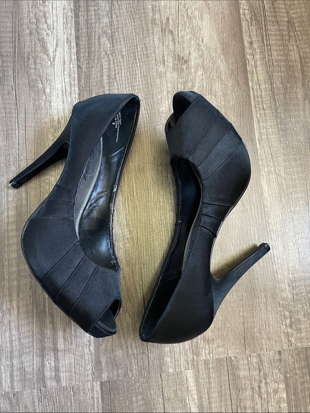 Lulu Townsend Black Satin Peep-Toe Heels